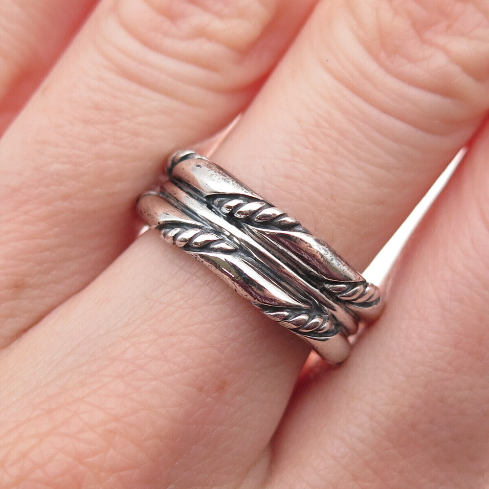 925 Sterling Silver Vintage Twisted Rope 2-Row Oxidized Band Ring Size 7